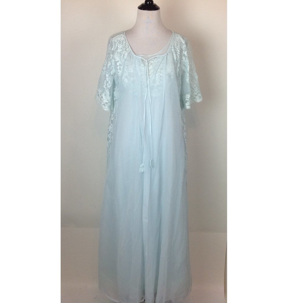 Vintage Shadowline Chiffon Nightgown Set S Flaw